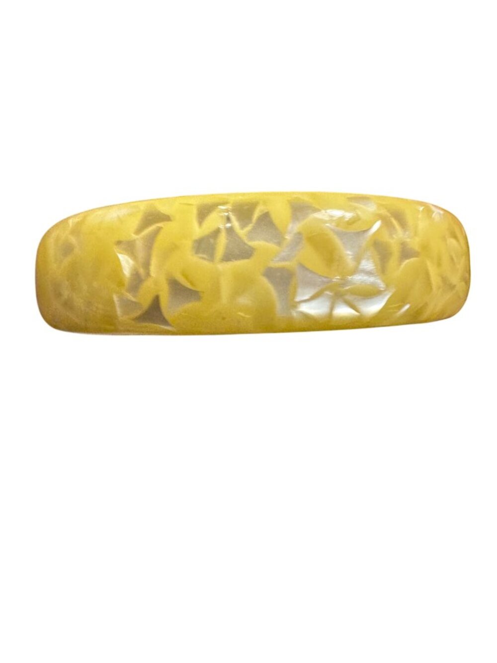 Vintage Yellow Marbled Lucite Bangle Bracelet With Floral Design – 2.5 Inch Inne